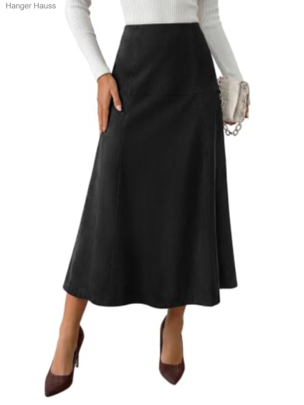High Waist Faux Suede A-Line Midi Skirt Women's Wear to Work